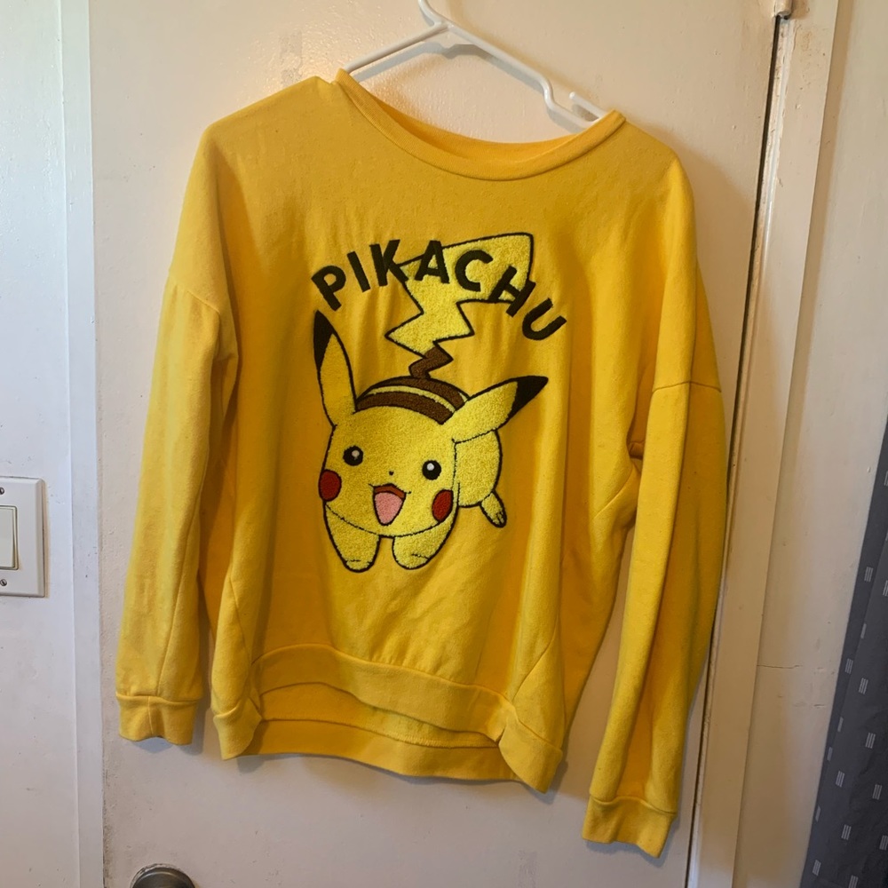 Pokémon Pikachu bright yellow embroidered crewneck sweater